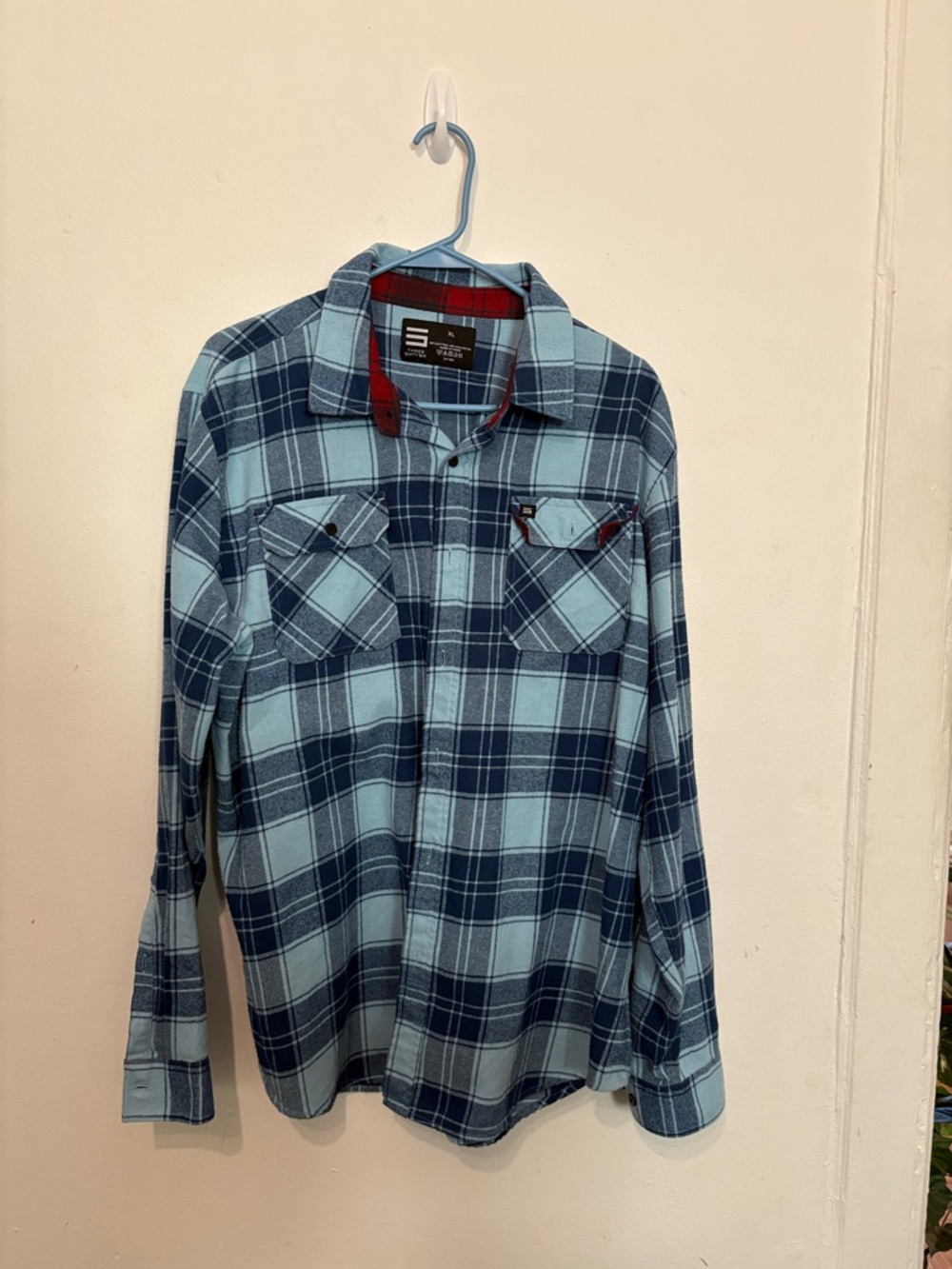 Men's Classic Light Blue & Navy Plaid Button-Down Shirt